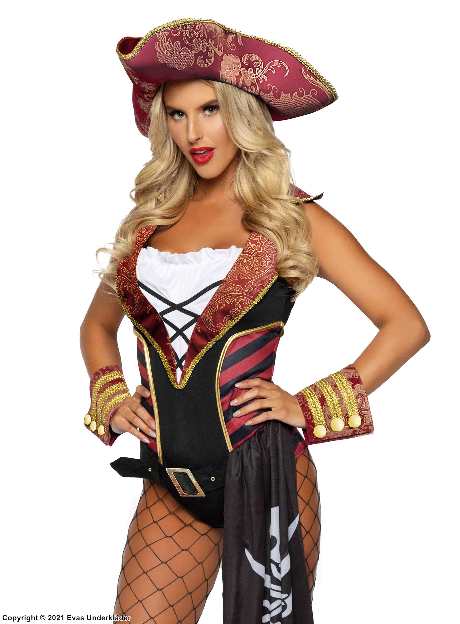 Female pirate, body costume, brocade, lacing, ruffle trim
